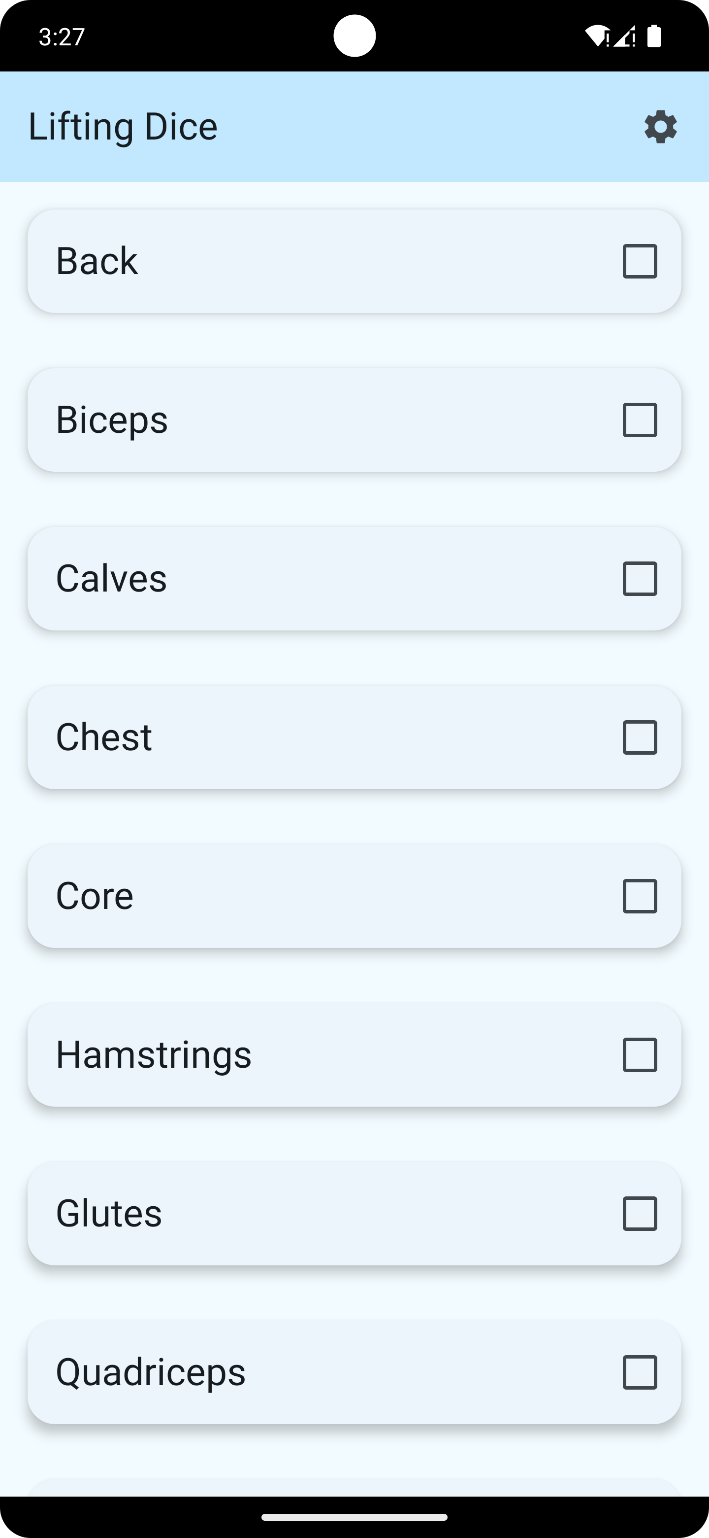 Screenshot of Lifting Dice muscle groups