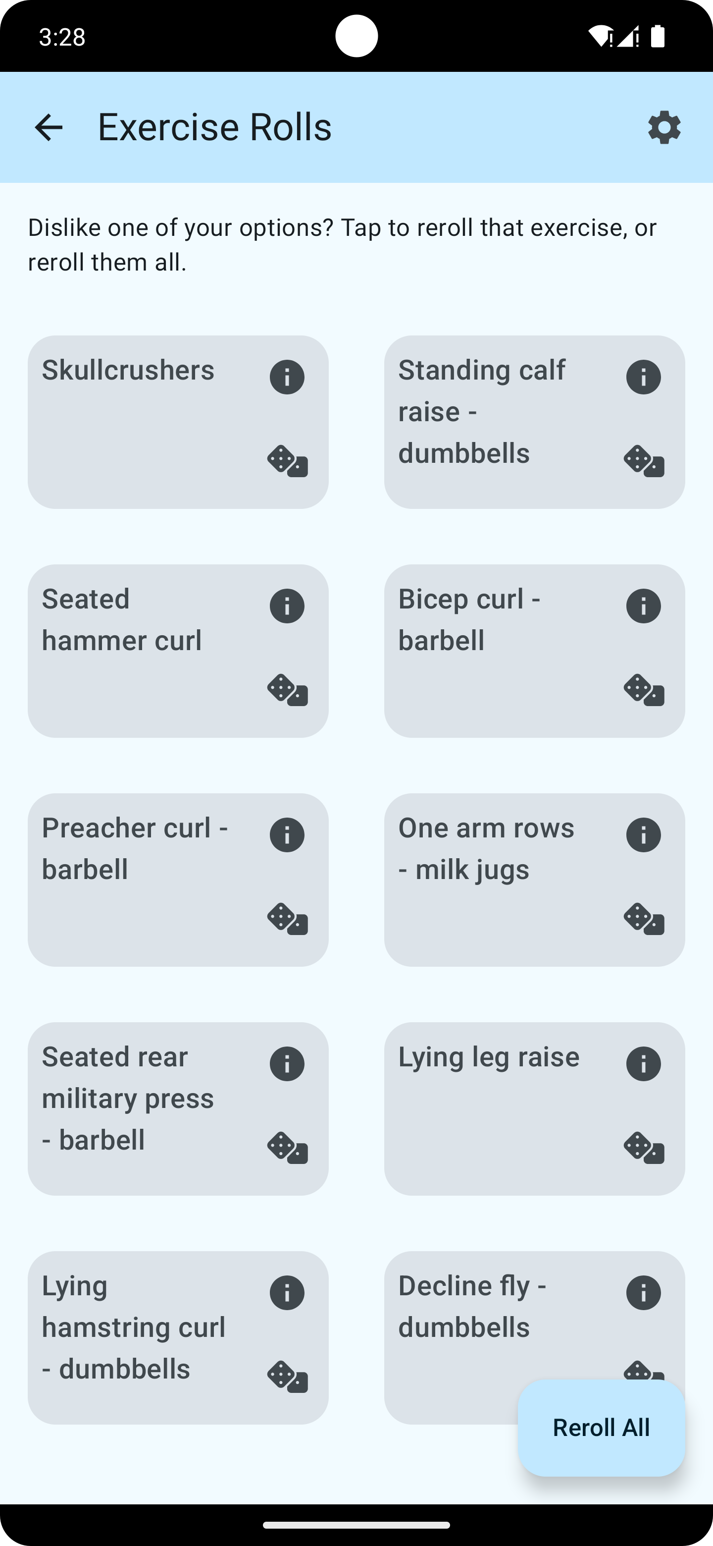 Screenshot of Lifting Dice roll
